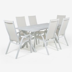 Conjunto mesa y sillones jardin 190 cm y 6 sillones respaldo alto Laver