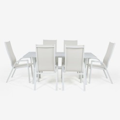 Conjunto de mesa e poltrona de jardim de 190 cm e 6 poltronas com encosto alto Laver 2