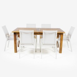 Conjunto de jardin blanco roto y sillones con brazo teca 2