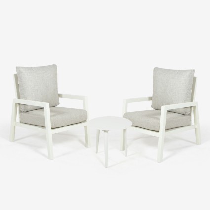Conjunto de mesa de jardim IRREGULAR e poltronas de aluminio branco LUGANO