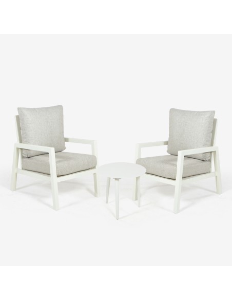 Conjunto de mesa de jardim IRREGULAR e poltronas de aluminio branco LUGANO