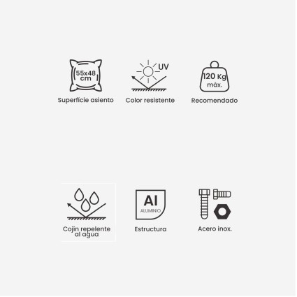 Conjunto de mesa de jardim IRREGULAR e poltronas de aluminio branco LUGANO