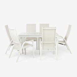 Conjunto de mesas e poltronas extensíveis de jardim 150-200x90 e 6 poltronas reclináveis hidráulicas Laver 2