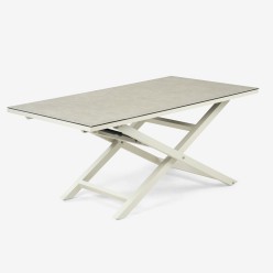 Mesa elevavel de jardim 140x80  y   29 a 64 aluminio branco