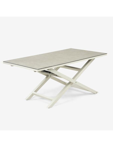 Mesa de jardin elevable 140x80 / 29 a 64 aluminio blanco