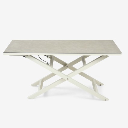 Mesa de jardin elevable 140x80 / 29 a 64 aluminio blanco