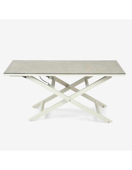 Table de jardin relevable 140x80 / 29 à 64 aluminium blanc