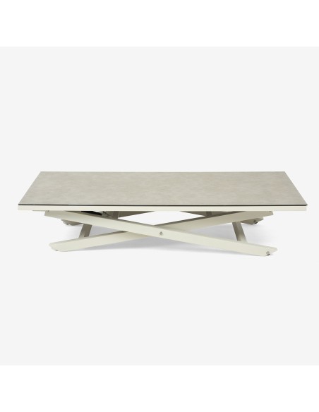 Mesa elevavel de jardim 140x80  y   29 a 64 aluminio branco