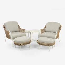 Conjunto Olivia de mesas y sillones de exterior 50/60 con reposapies en aluminio blanco 2