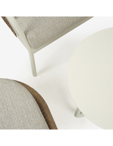 Conjunto Olivia de mesas y sillones de exterior 50/60 con reposapies en aluminio blanco