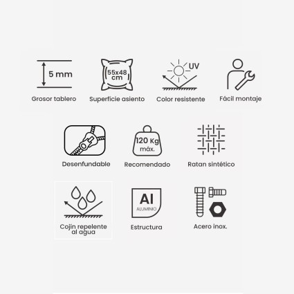 Ensemble Olivia de tables et fauteuils d'exterieur 50/60 avec repose-pieds en aluminium blanc