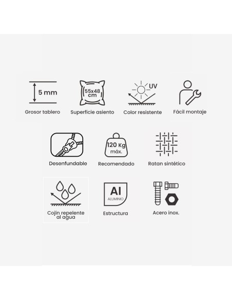 Conjunto Olivia de mesas e poltronas de exterior 50 y  60 com apoio para pes em aluminio branco