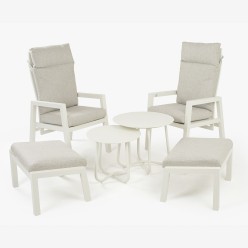 Conjunto de jardin de mesas de exterior 50/60 Olivia y sillones reclinables COMO con reposapies en aluminio blanco 2