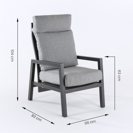 Conjunto outdoor Olivia 50 y  60 e poltronas reclinaveis COMO com apoio para os pes em aluminio antracite