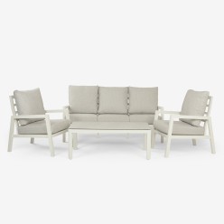 Conjunto exterior de mesa de jardim Olivia 120x60, poltronas E SOFÁ LUGANO aluminio branco