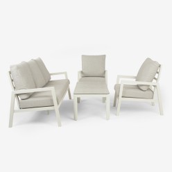 Conjunto exterior de mesa de jardim Olivia 120x60, poltronas E SOFÁ LUGANO aluminio branco 2