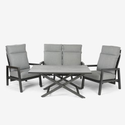 Conjunto de exterior con mesa elevadora de jardin de 140x80, sillones y sofa reclinable COMO de dos plazas en aluminio antracita