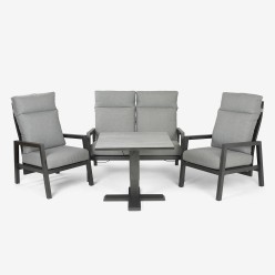 Ensemble table elevatrice de jardin 80x80. Fauteuils COMO en aluminium anthracite et canape inclinable.