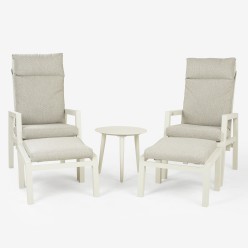 Conjunto exterior de mesa irregular, sillones reclinables y reposapies COMO MEDIANO aluminio blanco roto 2