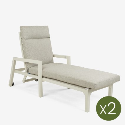 Espreguicadeira de jardim reclinavel hidraulica em aluminio branco COMO - pacote de 2 unidades