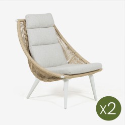 Fauteuil de jardin en fibre synthetique aluminium blanc casse - pack de 2 unites