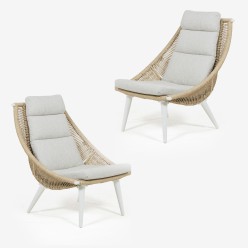 Fauteuil de jardin en fibre synthetique aluminium blanc casse - pack de 2 unites 2