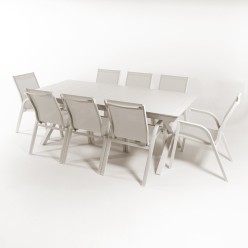 CONJUNTO DE MESA EXTENSÍVEL 216-300 E 8 SUPER CADEIRAS EM OFF-WHITE 2