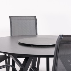 Conjunto de mesa redonda con cristal templado 150cm y 6 sillones malmo antracita 2