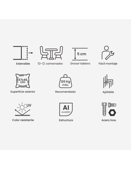 Conjunto de jardim com mesa extensivel de aluminio branco 202/264 e 6 cadeiras de aluminio