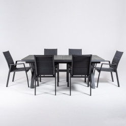 Conjunto de terraco com mesa ceramica antracite 202-264 e 6 poltronas almofadadas 2