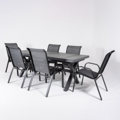 Ensemble de jardin de table en ceramique 202-264 Anthracite et 6 fauteuils Malmo