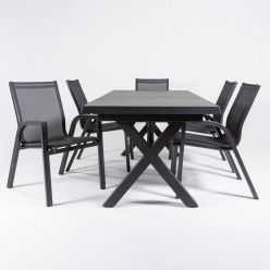 Ensemble exterieur de table en ceramique 202-264 Anthracite et 6 fauteuils renforces