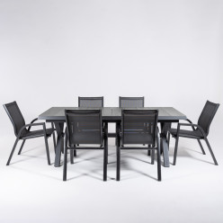Ensemble exterieur de table en ceramique 202-264 Anthracite et 6 fauteuils renforces 2