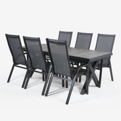 Table et fauteuils en céramique 202/264 Anthracite et 6 fauteuils à haut dossier