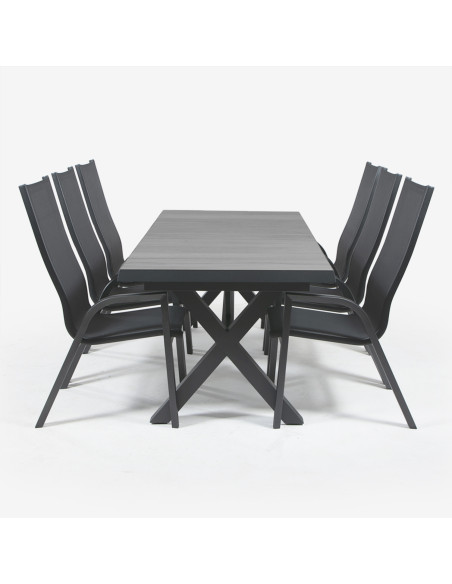 Mesa y sillones 202-264 Antracita de ceramica y 6 sillones respaldo alto