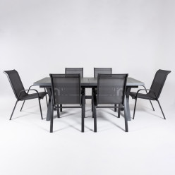 Salon de jardin table extensible en aluminium 162/202 avec ceramique et 6 fauteuils Malmo anthracite 2