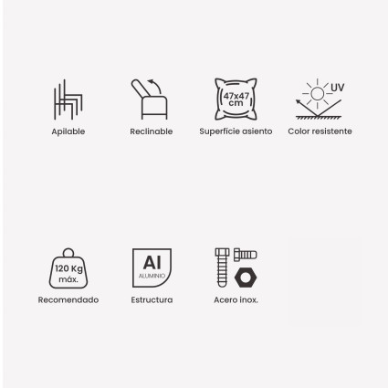 SILLÓN PARA EXTERIOR BLANCO ROTO RECLINABLE - PACK 2 UNIDADES