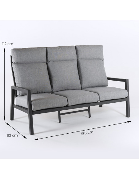 Sofa reclinavel para uso exterior 3 lugares antracite
