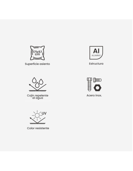 Canape en aluminium 3 places pour jardin gris terre