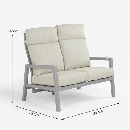 Sofa de jardim de aluminio de 2 lugares Como cinza terra