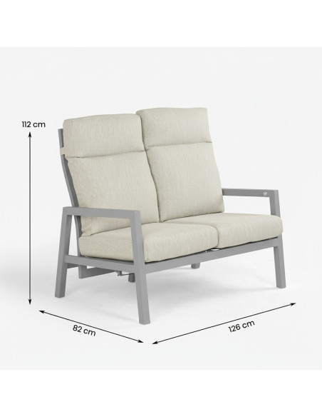 Sofa de jardim de aluminio de 2 lugares Como cinza terra