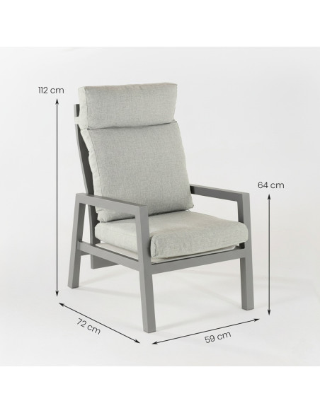 Fauteuil de jardin inclinable gris terre Como - Pack 2 unites