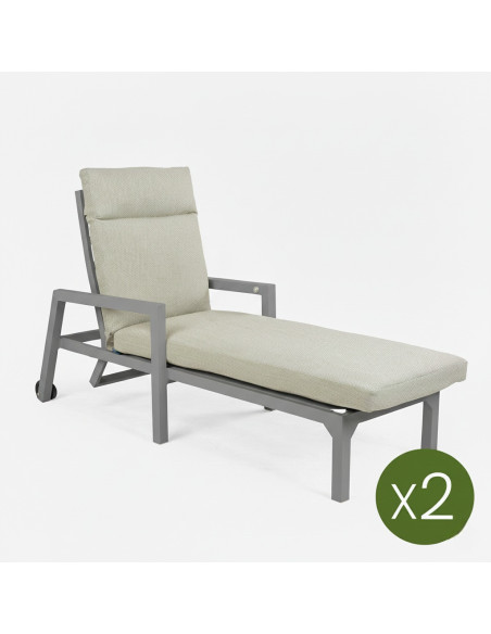 Tumbona de exterior gris tierra reclinable hidraulica - Pack 2 unidades