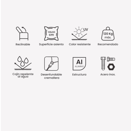 Tumbona de exterior gris tierra reclinable hidraulica - Pack 2 unidades