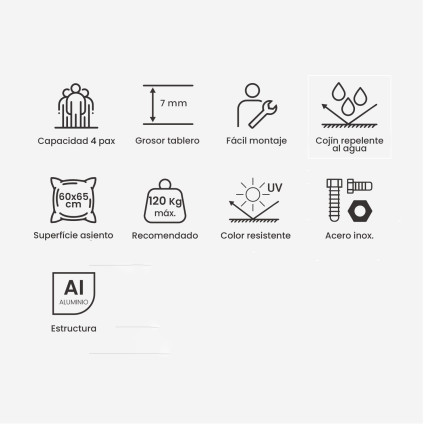 Conjunto de exterior Olivia 50/60 y sillones reclinables COMO con reposapies en aluminio antracita