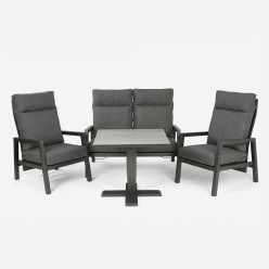 Conjunto de mesa elevatoria de jardim 80x80. Poltronas COMO em aluminio antracite e sofa reclinavel.