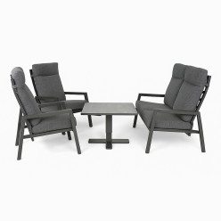 Conjunto de mesa elevatoria de jardim 80x80. Poltronas COMO em aluminio antracite e sofa reclinavel. 2