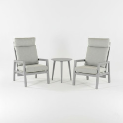 Conjunto aluminio de jardin con mesa auxiliar Olivia y sillones mediano reclinables en Gris tierra