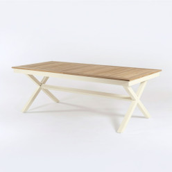 mesa para exterior extensible 222-280cm blanco roto con sobre de madera
