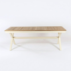 mesa para exterior extensible 222-280cm blanco roto con sobre de madera 2